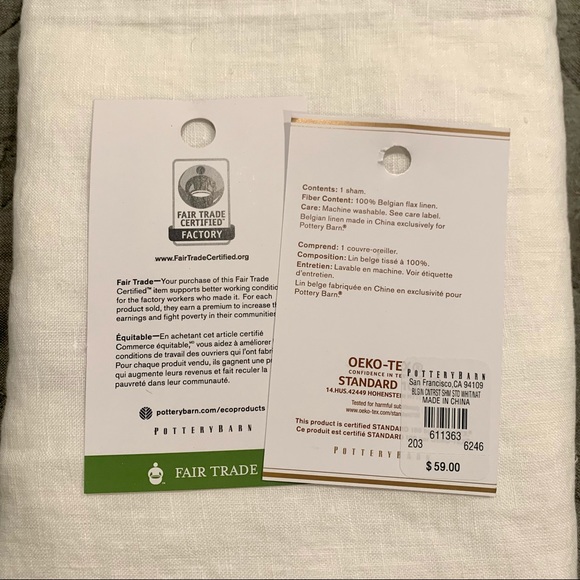 Two Pottery Barn Belgian Flax Linen Contrast standard shams - Picture 3 of 8